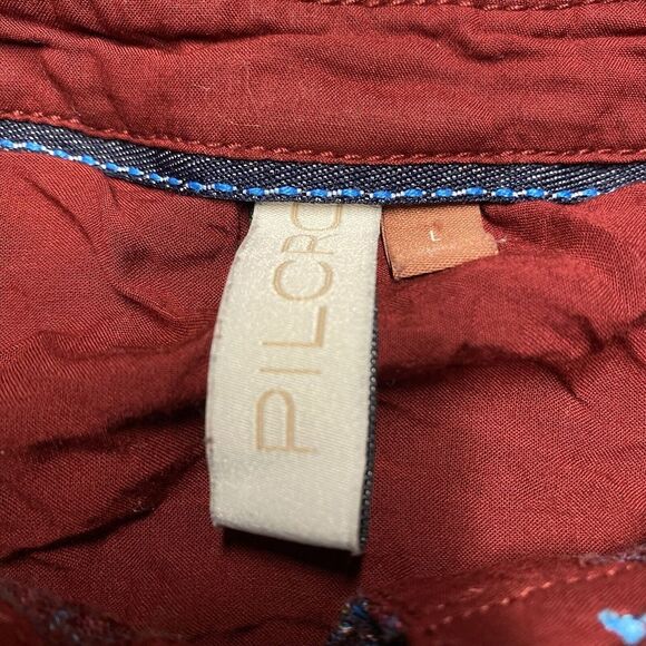 Anthropologie Pilcro Button Up SZ L Abstract Metallic Red Orange Long Sleeve - Picture 2 of 8